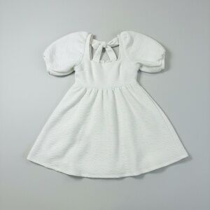 Free People Textured White Puff Sleeve Tie-Back Mini Dress | Size L